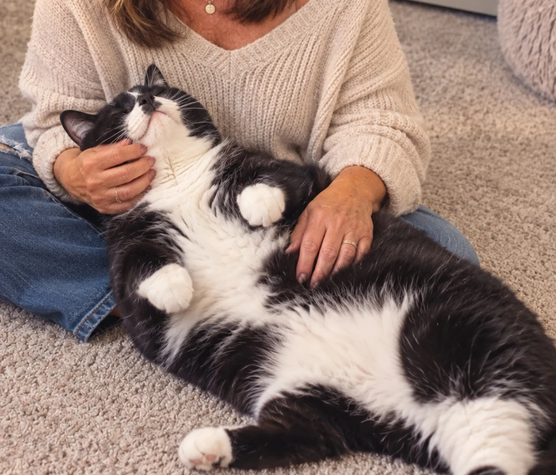 Black and white cat relaxing